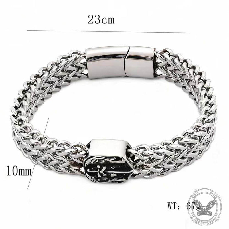 Punk St. Michael Archangel Woven Leather Stainless Steel Bracelet