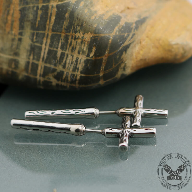 Punk Stainless Steel Cross Stud Earrings