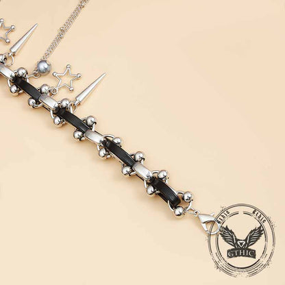 Punk Star Tassel Leather Rope Alloy Choker Necklace