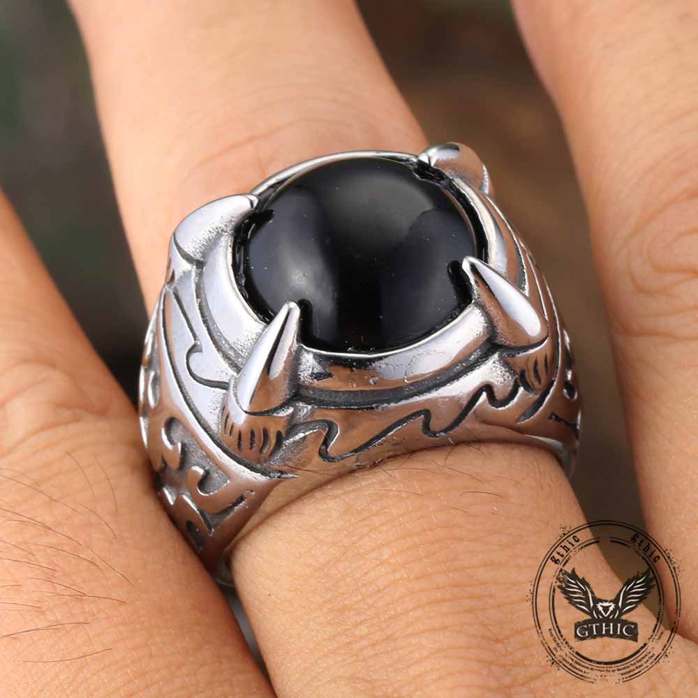 Punk Style Dragon Claw Stone Stainless Steel Ring