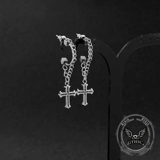Punk Tassel Cross Stainless Steel Earrings