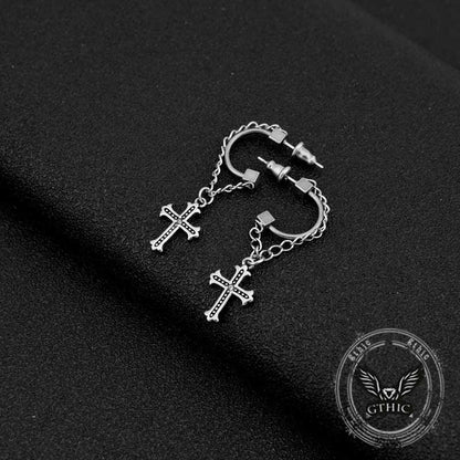 Punk Tassel Cross Stainless Steel Earrings