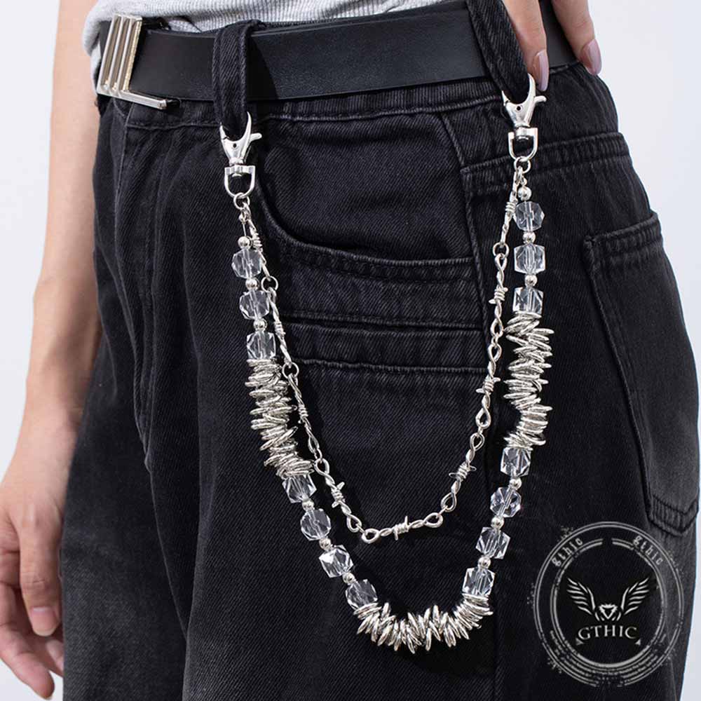 Punk Thorns Crystal Beaded Double Layer Alloy Pants Chain