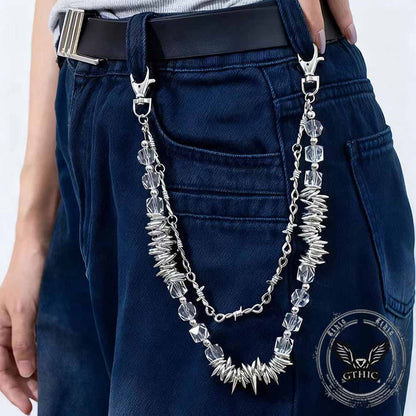 Punk Thorns Crystal Beaded Double Layer Alloy Pants Chain