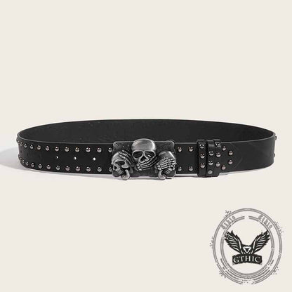 Punk Triple Skull Buckle Rivet Pu Leather Belt