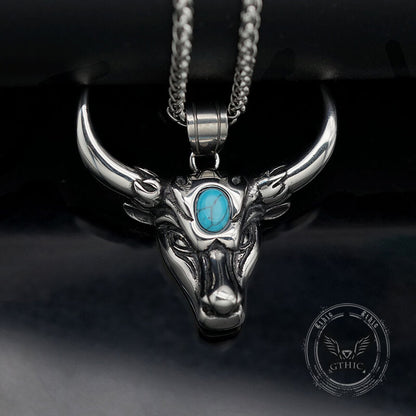 Punk Turquoise Bull Head Stainless Steel Pendant