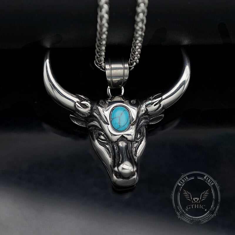 Punk Turquoise Bull Head Stainless Steel Pendant