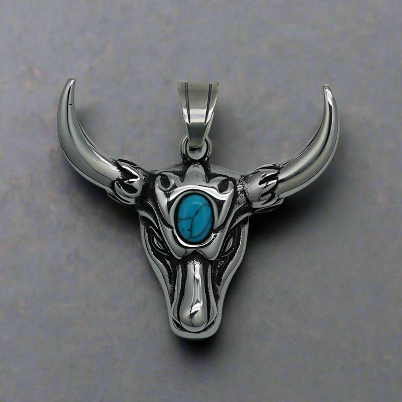 Punk Turquoise Bull Head Stainless Steel Pendant