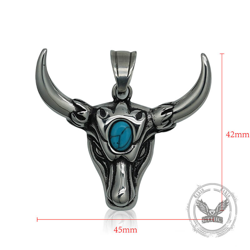 Punk Turquoise Bull Head Stainless Steel Pendant