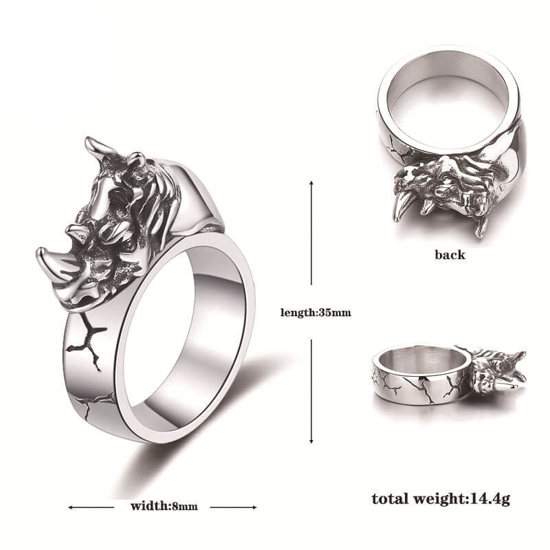 Punk Wild Rhino Stainless Steel Ring