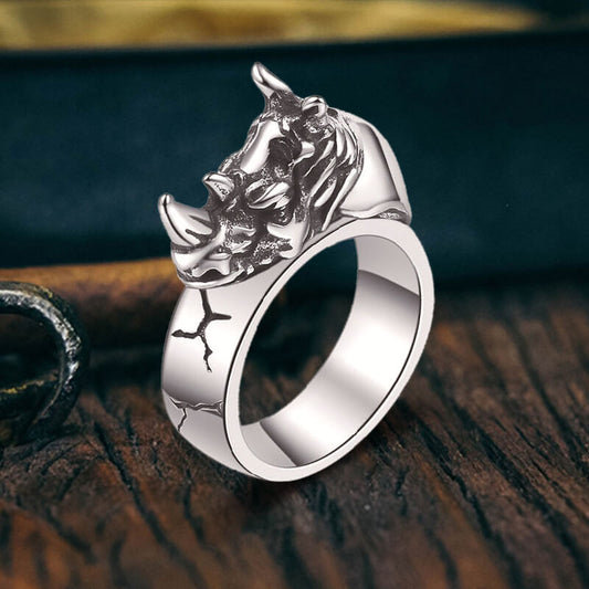 Punk Wild Rhino Stainless Steel Ring
