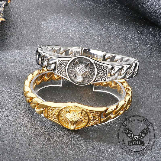 Punk Wolf Head Cuban Chain Stainless Steel Bracelet