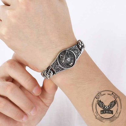 Punk Wolf Head Cuban Chain Stainless Steel Bracelet