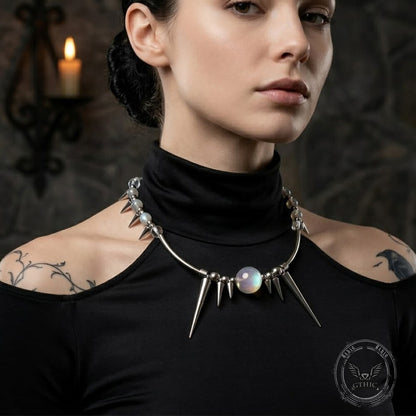 Punk Y2k Studded Gemstone Beaded Stainless Steel Necklace