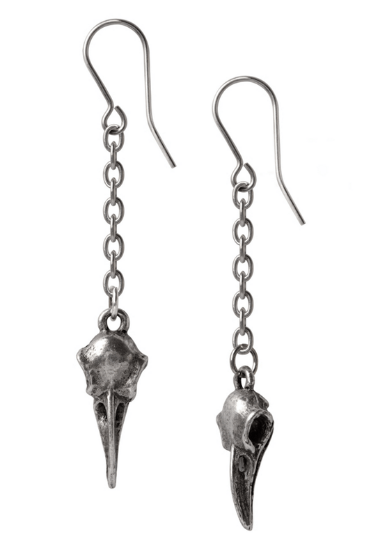 Rabenschadel Schlenker Earrings With Raven Skull Detail