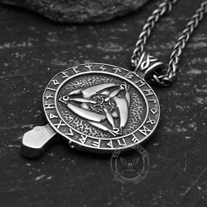 Raven and Triskele Stainless Steel Viking Pendant