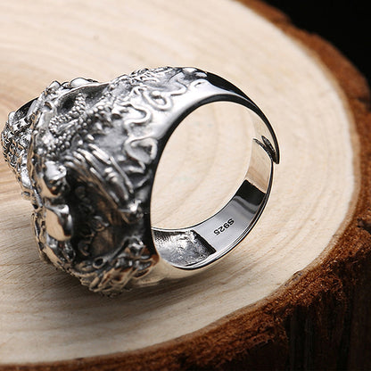 Real 925 Sterling Silver Skull Ring / Adjustable Rock Many Skeletons Ring / Biker Jewelry