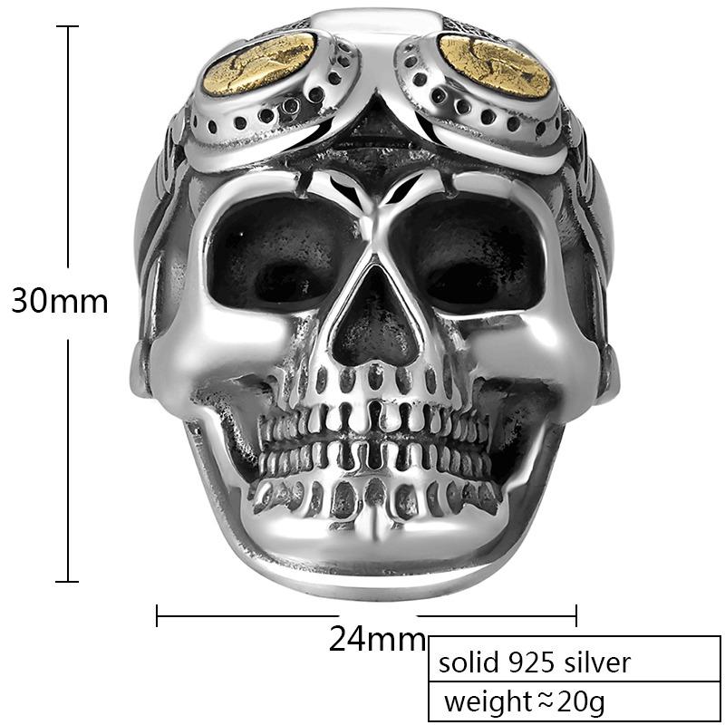 925 Silver Aviator Skull Adjustable Ring for and / Big Heavy Ring / Biker Jewelry