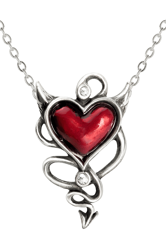 Red Devil Heart Pendant With Gothic Chain Detail