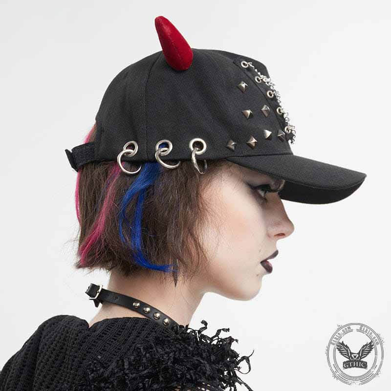 Red Devil Horns Studded Cap