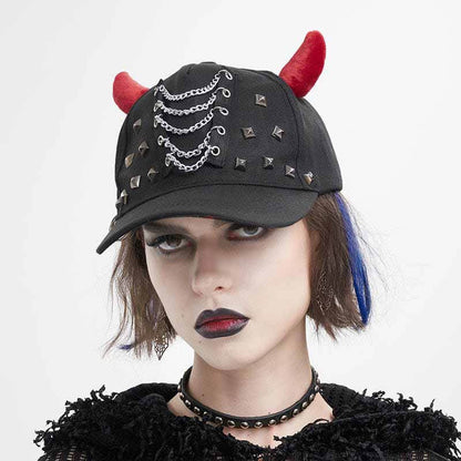 Red Devil Horns Studded Cap