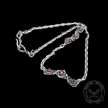 Red Gem-set Roses Sterling Silver Necklace