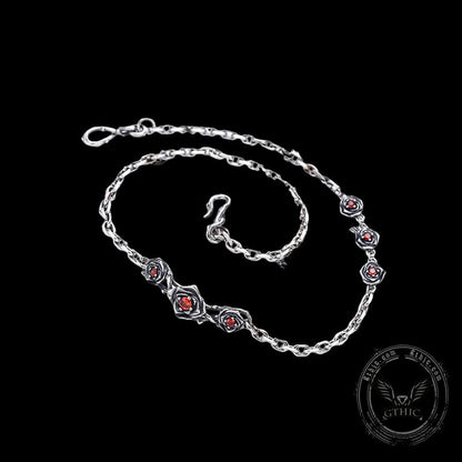 Red Gem-set Roses Sterling Silver Necklace