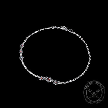 Red Gem-set Roses Sterling Silver Necklace