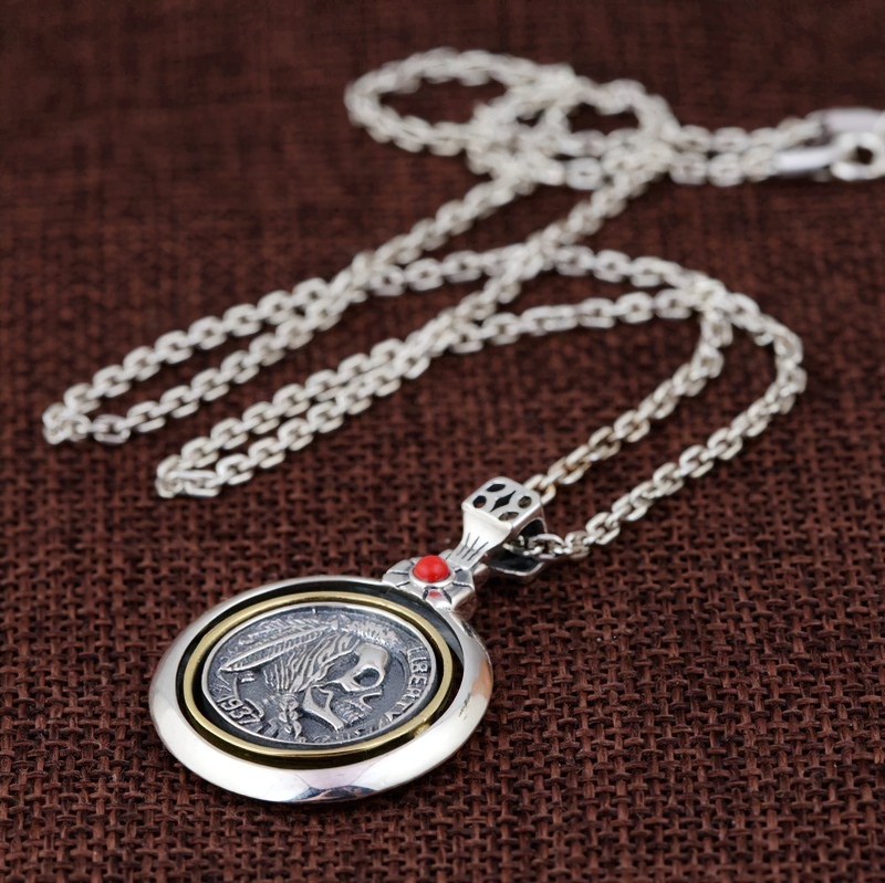 Retro Copper Double-sided Pendant of Skull Head for / Gothic Accessories in Rock Style