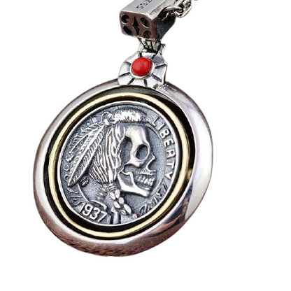 Retro Copper Double-sided Pendant of Skull Head for / Gothic Accessories in Rock Style
