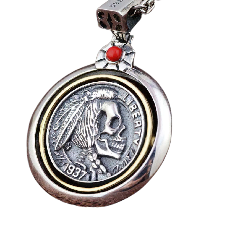 Retro Copper Double-sided Pendant of Skull Head for / Gothic Accessories in Rock Style