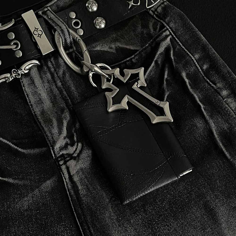 Retro Hollowed-out Cross Pu Leather Waist Wallet