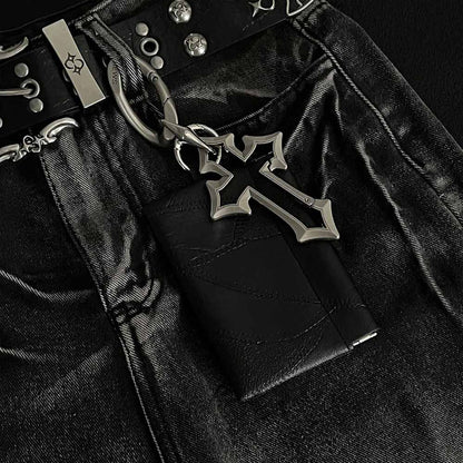 Retro Hollowed-out Cross Pu Leather Waist Wallet