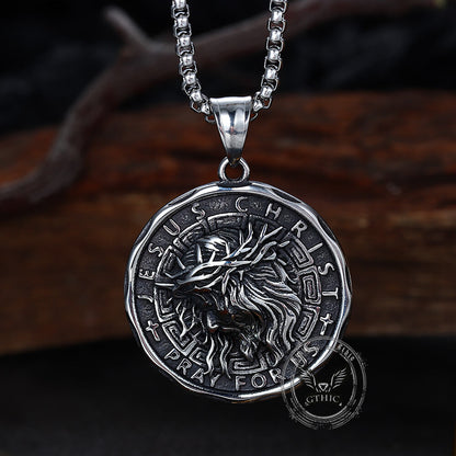 Retro Jesus Head Sacred Heart Stainless Steel Pendant
