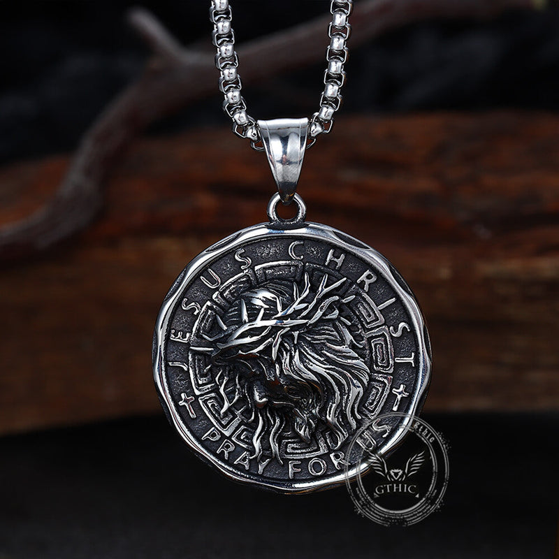 Retro Jesus Head Sacred Heart Stainless Steel Pendant