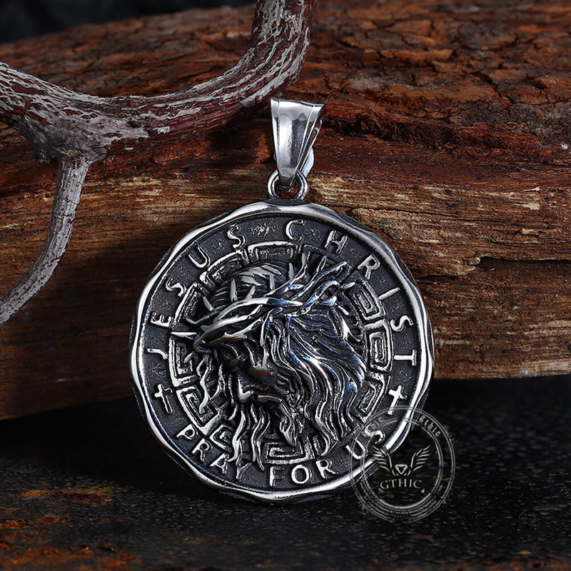 Retro Jesus Head Sacred Heart Stainless Steel Pendant