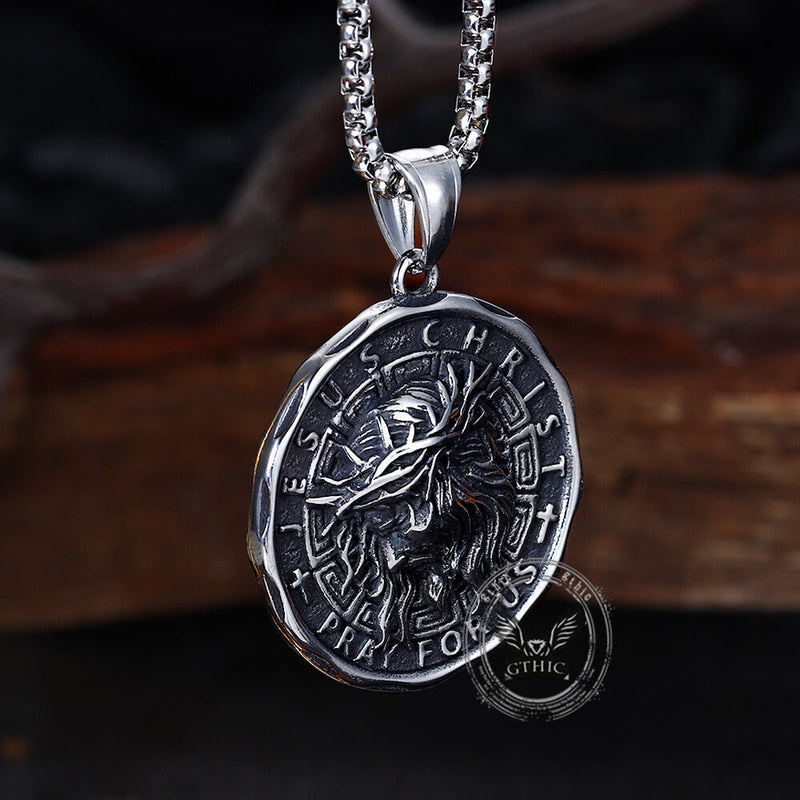 Retro Jesus Head Sacred Heart Stainless Steel Pendant