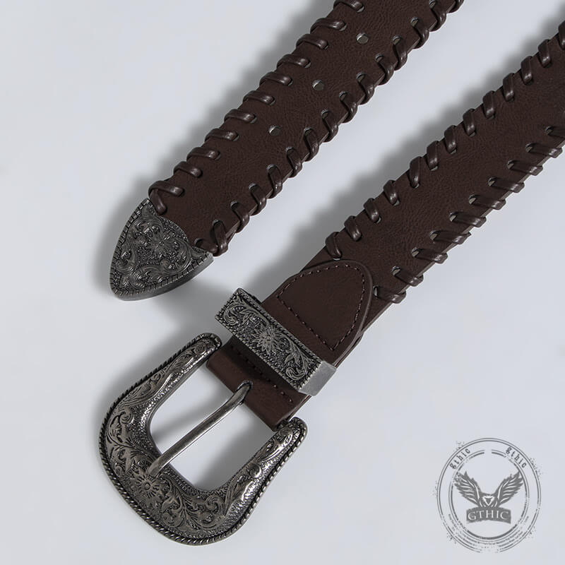 Retro Pattern Brown Pu Leather Belt