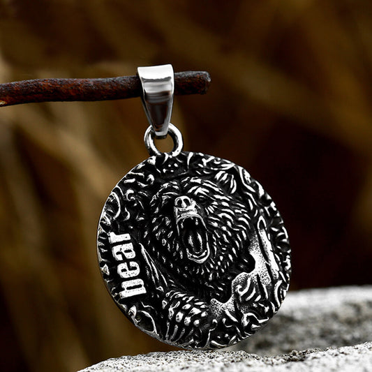 Retro Roaring Bear Stainless Steel Animal Pendant