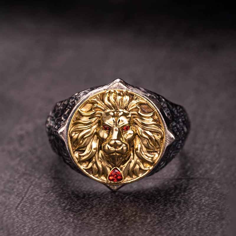 Retro Roaring Lion's Fury Gem Sterling Silver Ring