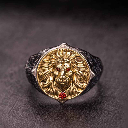 Retro Roaring Lion's Fury Gem Sterling Silver Ring