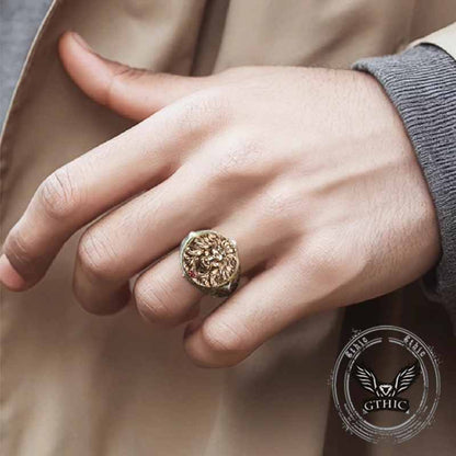 Retro Roaring Lion's Fury Gem Sterling Silver Ring