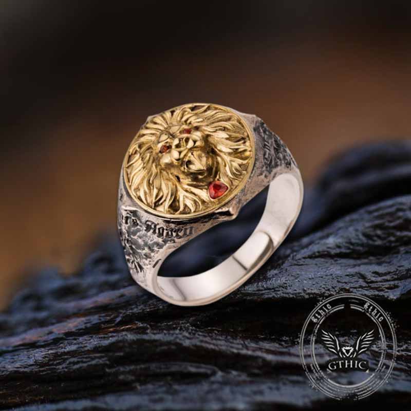 Retro Roaring Lion's Fury Gem Sterling Silver Ring