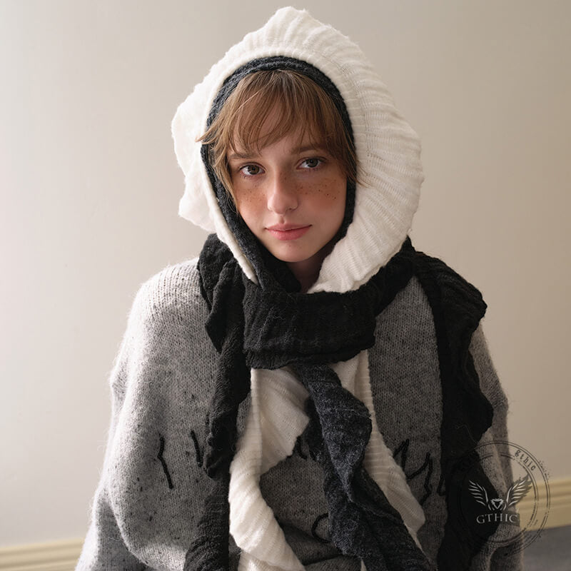 Retro Ruffled Spiral Wool Blend Knitted Scarf