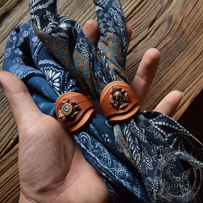 Retro Skull Brass Leather Scarf Ring
