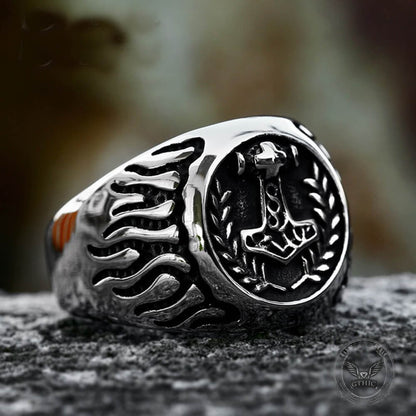 Retro Thor's Hammer Flame Stainless Steel Viking Ring