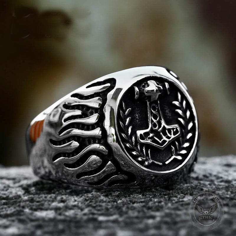 Retro Thor's Hammer Flame Stainless Steel Viking Ring