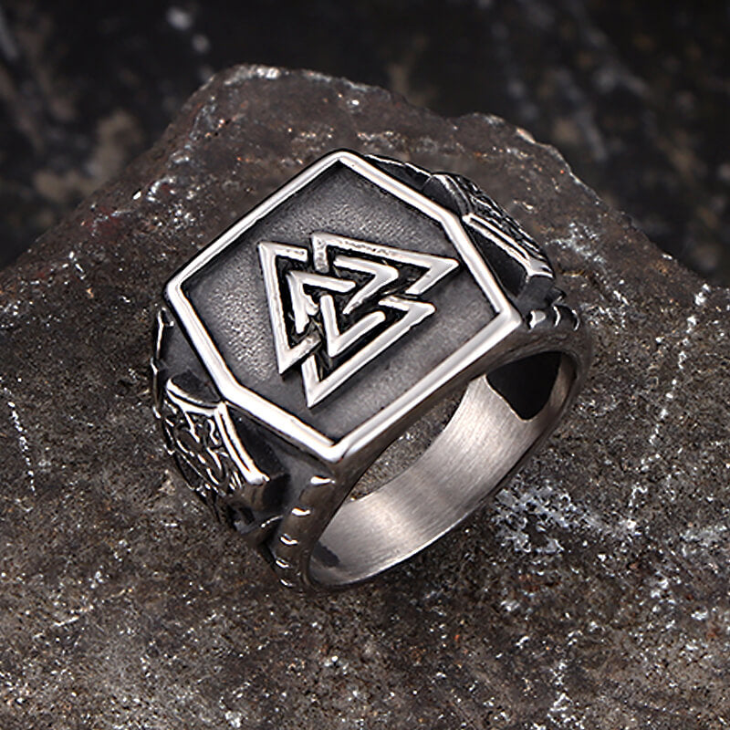 Retro Valknut Odin Triangle Stainless Steel Viking Ring
