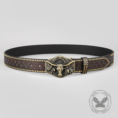 Retro Western Cowboy Bull Relief Pattern Pu Leather Belt