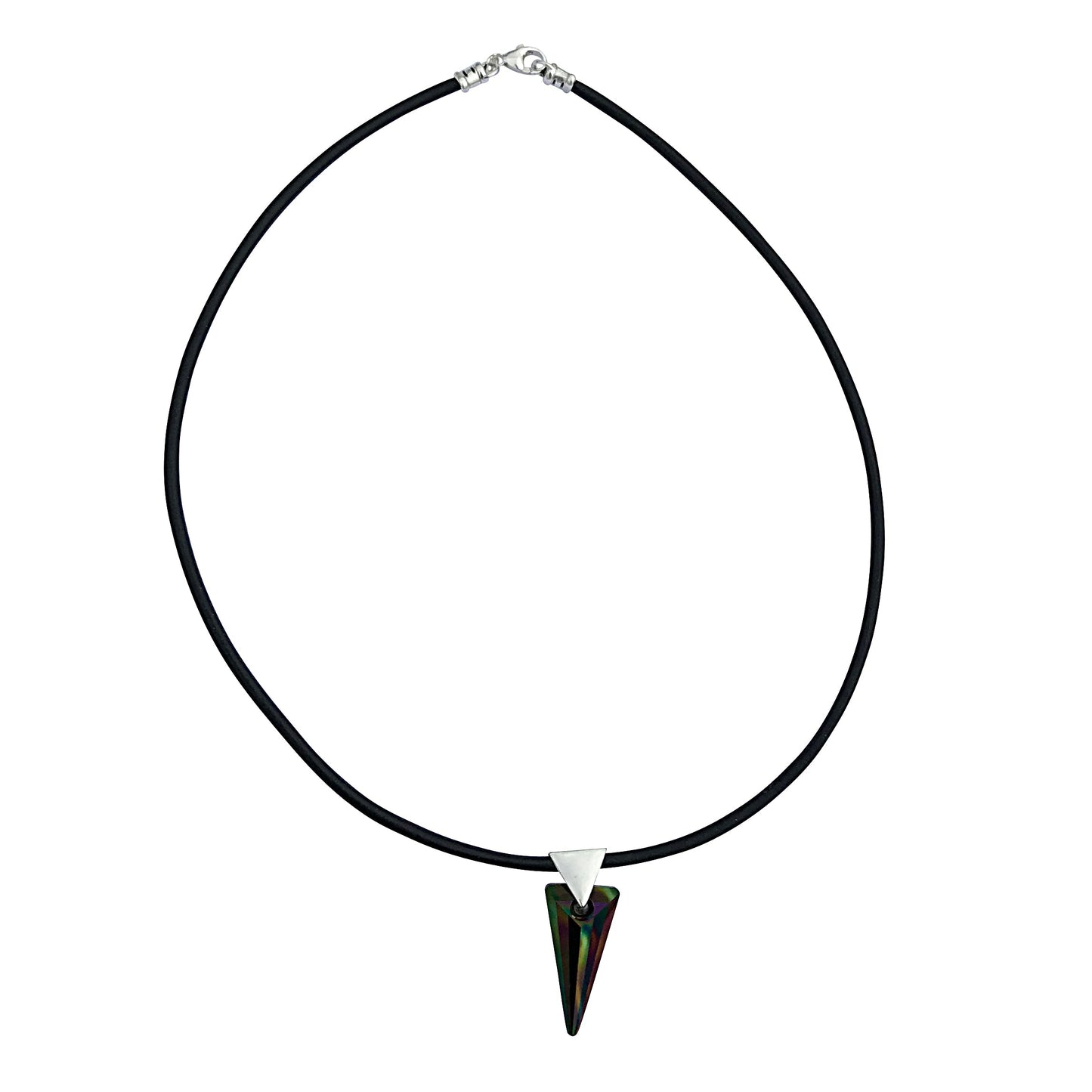 Reversible Dark Rainbow Swarovski Crystal Spike Pendant Necklace on Sterling Silver Black Leather Cord